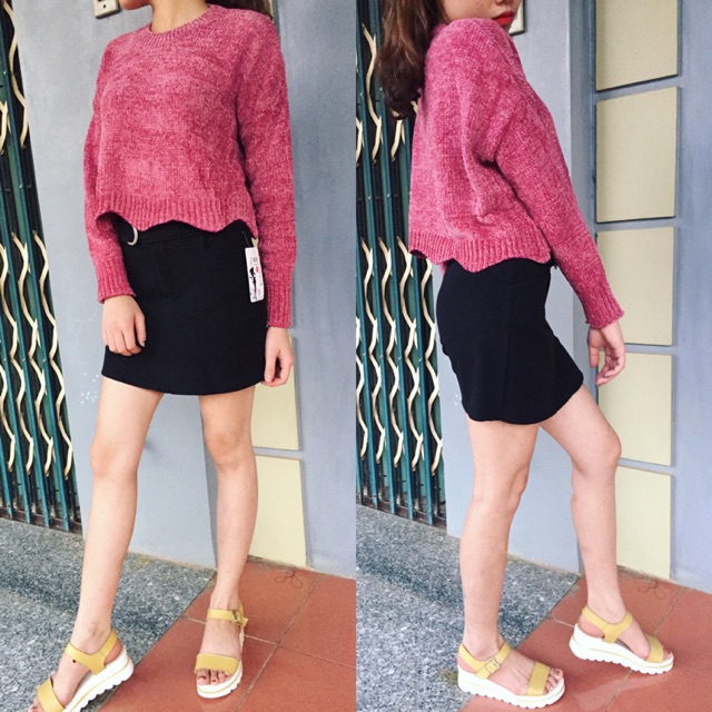 Áo len nhung croptop
