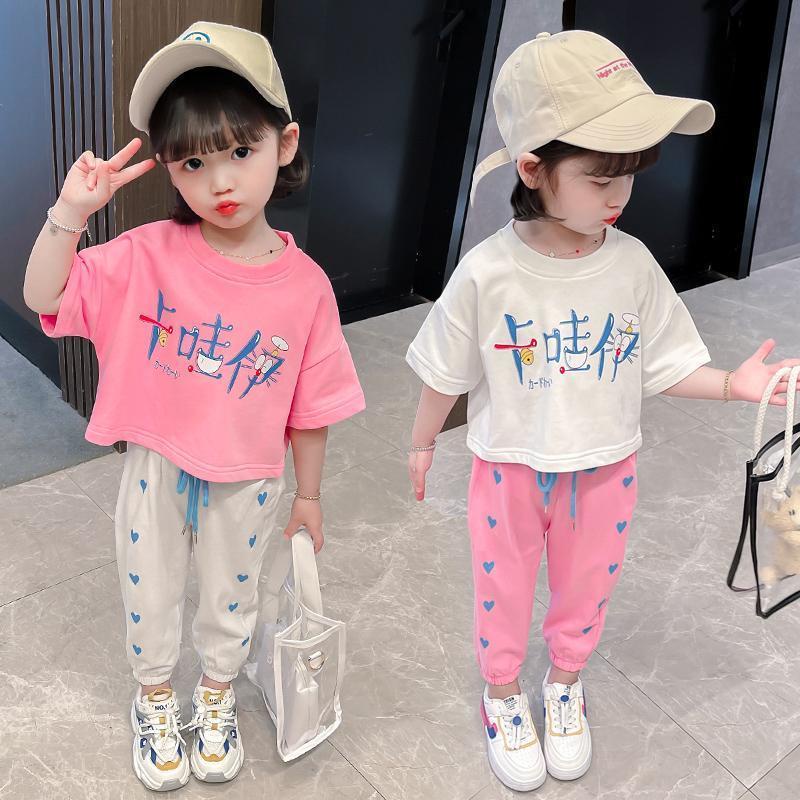 Set Đồ Thể Thao Gồm Áo Cotton Tay Dài In Họa Tiết Tương Phản + Quần Short Thời Trang Cho Bé Gái