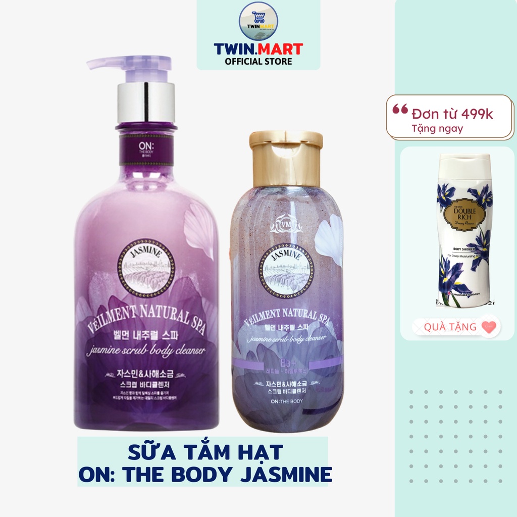 Sữa tắm hạt On The Body Veilment Natural Spa Jasmine 600g/200g - lưu hương lâu - chuẩn hàn
