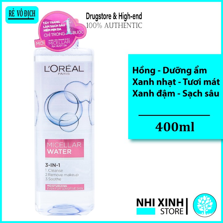 [GIÁ HỦY DIỆT] Nước tẩy trang Loreal - L'Oreal Paris 3-in-1 Micellar Water 400ML