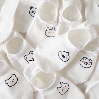 Image of Ohaya Cute Cartoon White Socks Low Cut Breathable Cotton Sports Socks Women Men Short Socks