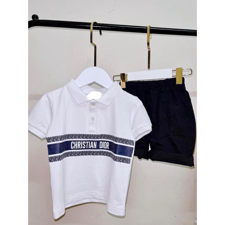 Áo polo bé trai Dor cộc tay kẻ ngang 100% cotton cao cấp thoáng mát đen/trắng - Samyy_vn