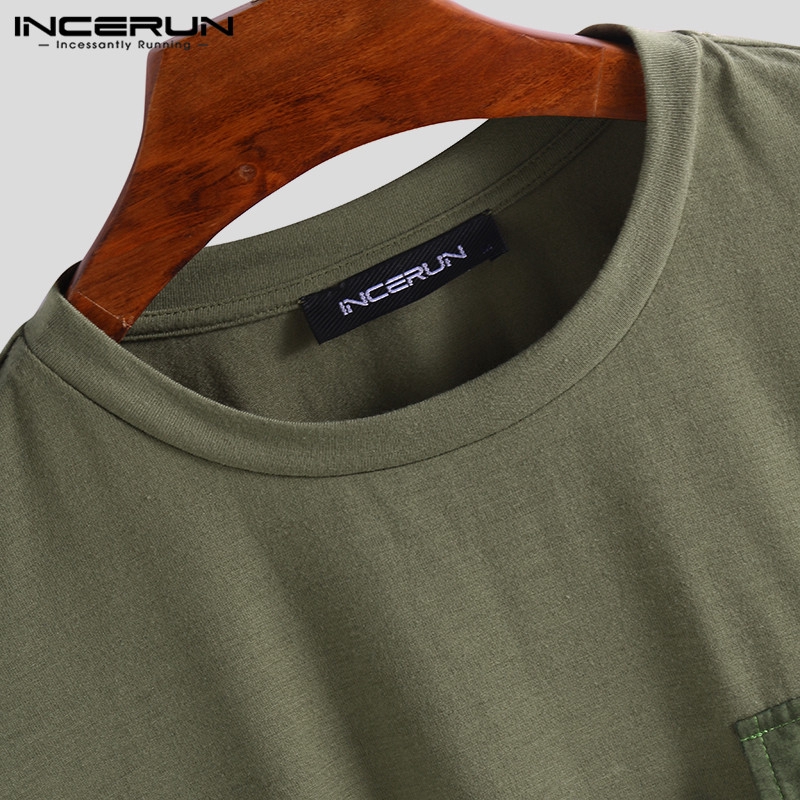 INCERUN Áo thun ngắn tay phối túi phong cách thời trang dành cho nam và nữ
