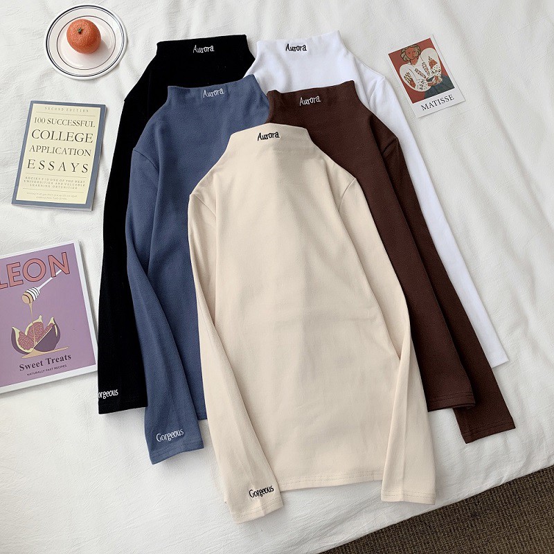 Áo thun nữ tay dài cổ lọ phong cách Hàn Quốc | BigBuy360 - bigbuy360.vn