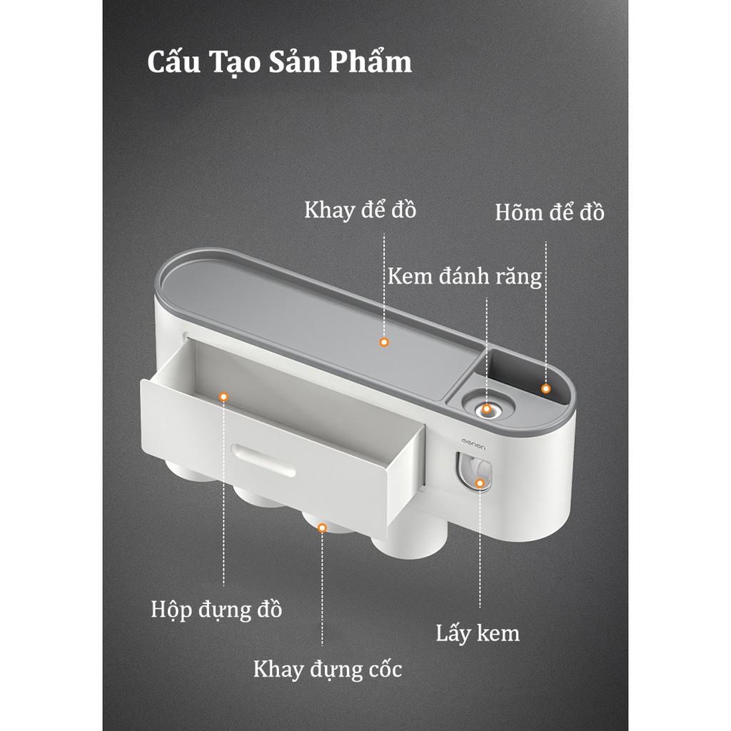 Kệ để bàn chải đánh răng, nhả kem đánh răng tự động, 3 cốc, Giadungbpm