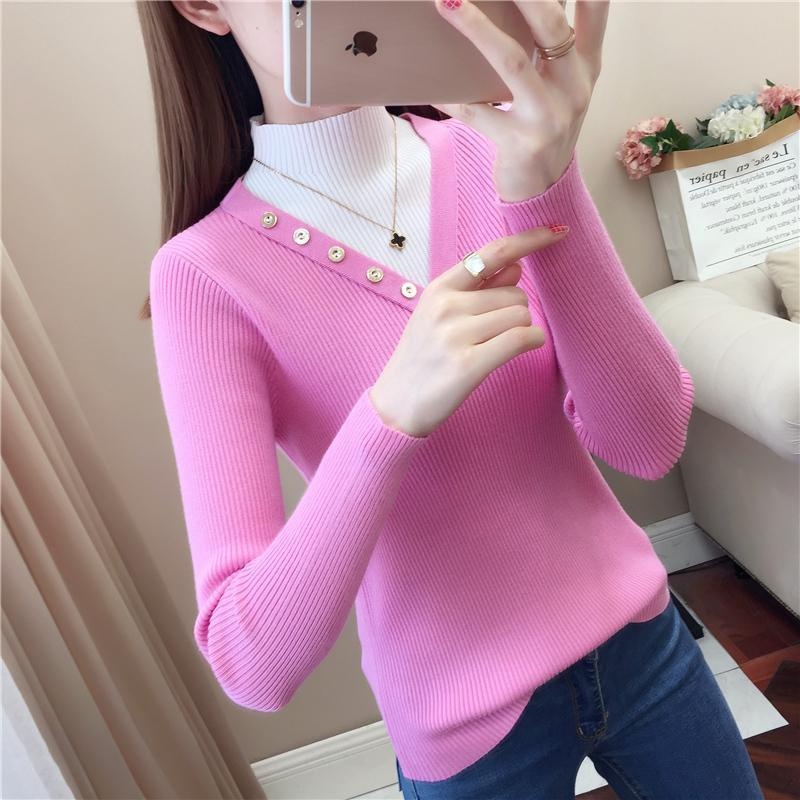 【ZHELIHANGFEI】Áo Len Tay Dài Cổ Cao Giả Hai Lớp Phong Cách Phương Tây