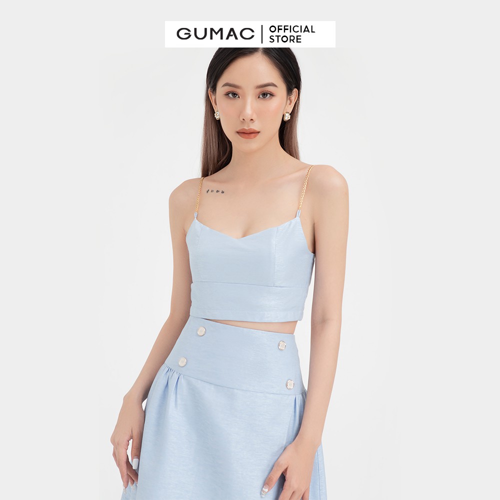 Áo kiểu nữ 2 dây croptop GUMAC màu xanh đủ size, phong cách trẻ trung AB489 | BigBuy360 - bigbuy360.vn