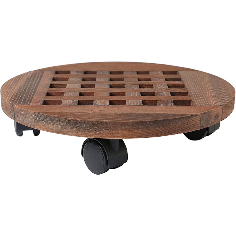 Giá Đỡ Chậu Hoa Bằng Gỗ 25Cm Có Bánh Xe Đẩy Và Bánh Xe Tiện Dụng