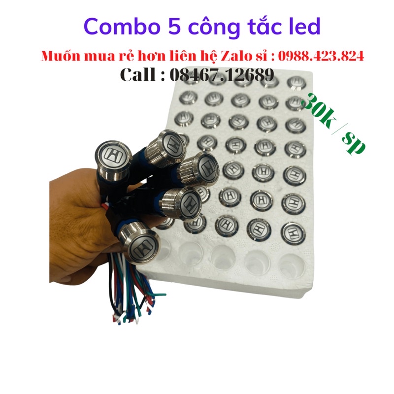 [ Sỉ 30K ] Combo 5 công tắc led logo Honda chất lượng cao tặng jack kết nối
