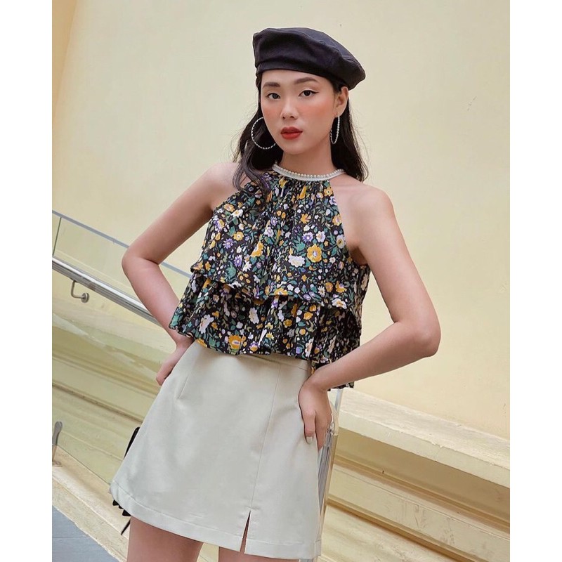 Chân váy xẻ tà kiểu dáng chữ a basic màu xanh mint by Gum