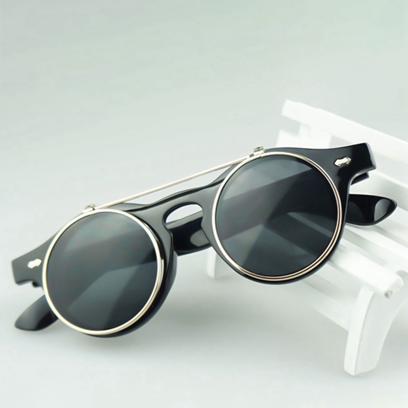 Kính Mát Hai Lớp Tròng Lật Phong Cách Retro Âu Mỹ