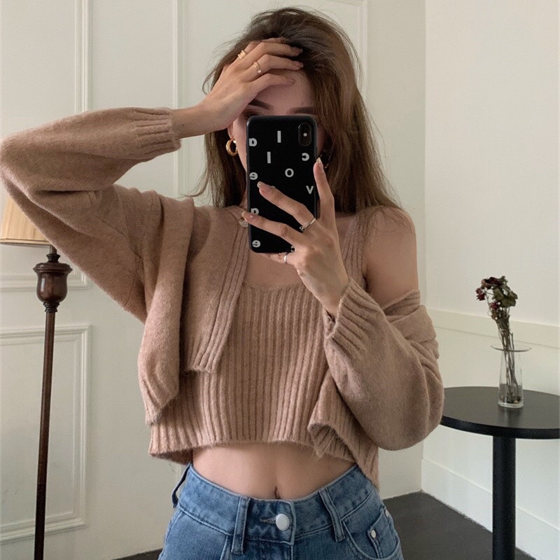 Set Len Hai Món Kèm Cardigan QC