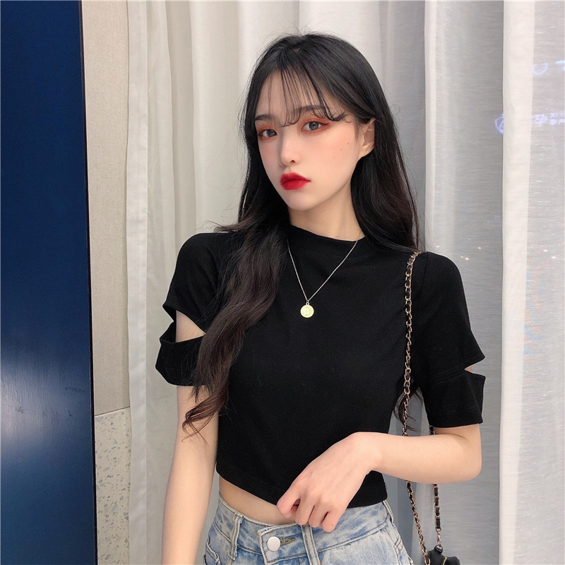 Áo croptop SUXI ngắn tay trơn màu xinh xắn thời trang cho nữ