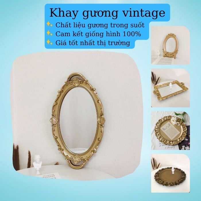 Khay vintage, gương decor phụ kiện chụp hình sản phẩm và trang điểm họa tiết cổ điển sắc nét