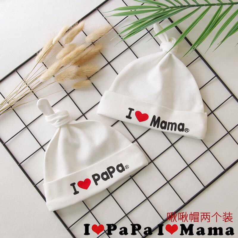 Mũ sơ sinh thắt nút I love Papa Mama