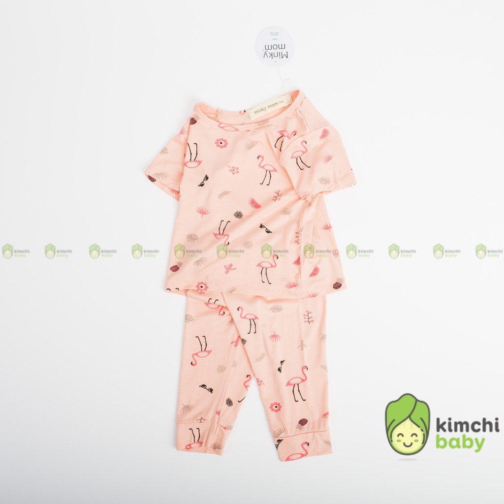 Đồ Bộ Bé Gái, Bé Trai Minky Mom Vải Thun Lạnh Quần Dài Hoạ Tiết Hồng Hạc, Bộ Cộc Tay Cho Bé Mặc Nhà MKMTD2118