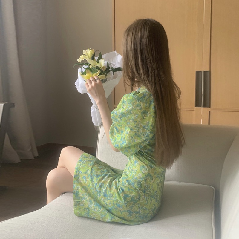 Đầm Hoa Tay Phồng Plus Size Thời Trang Cho Nữ