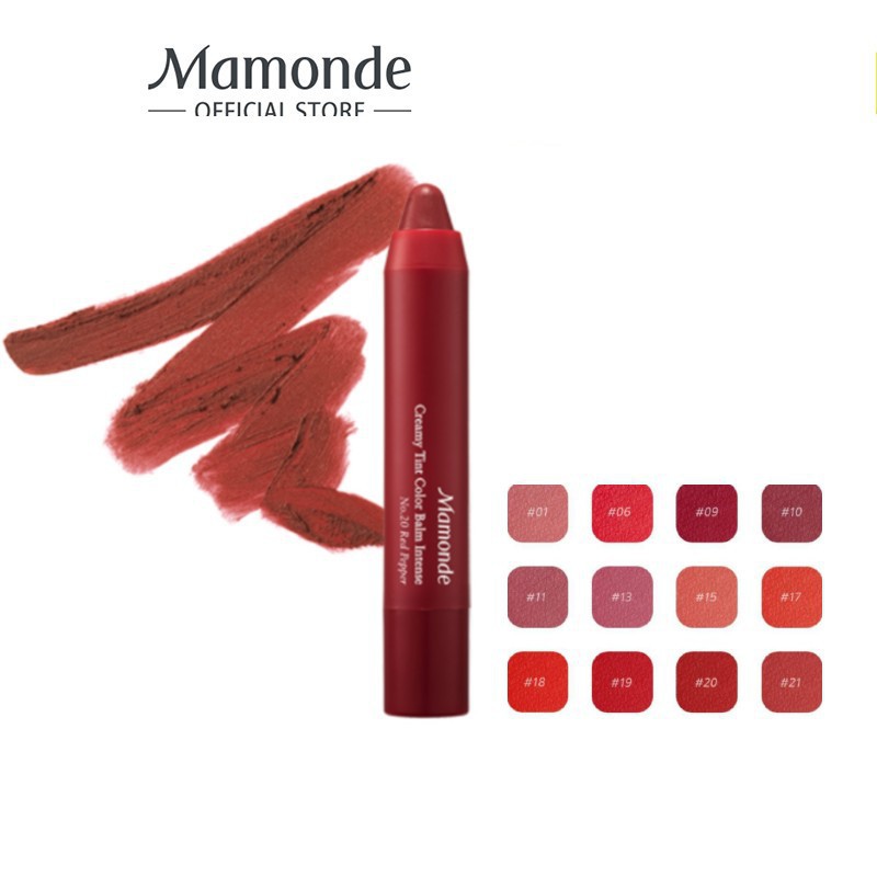 Son bút chì 3 in 1 cho bờ môi mềm mượt Mamonde Creamy Tint Color Balm Intense 21 Red Soul 2.5g