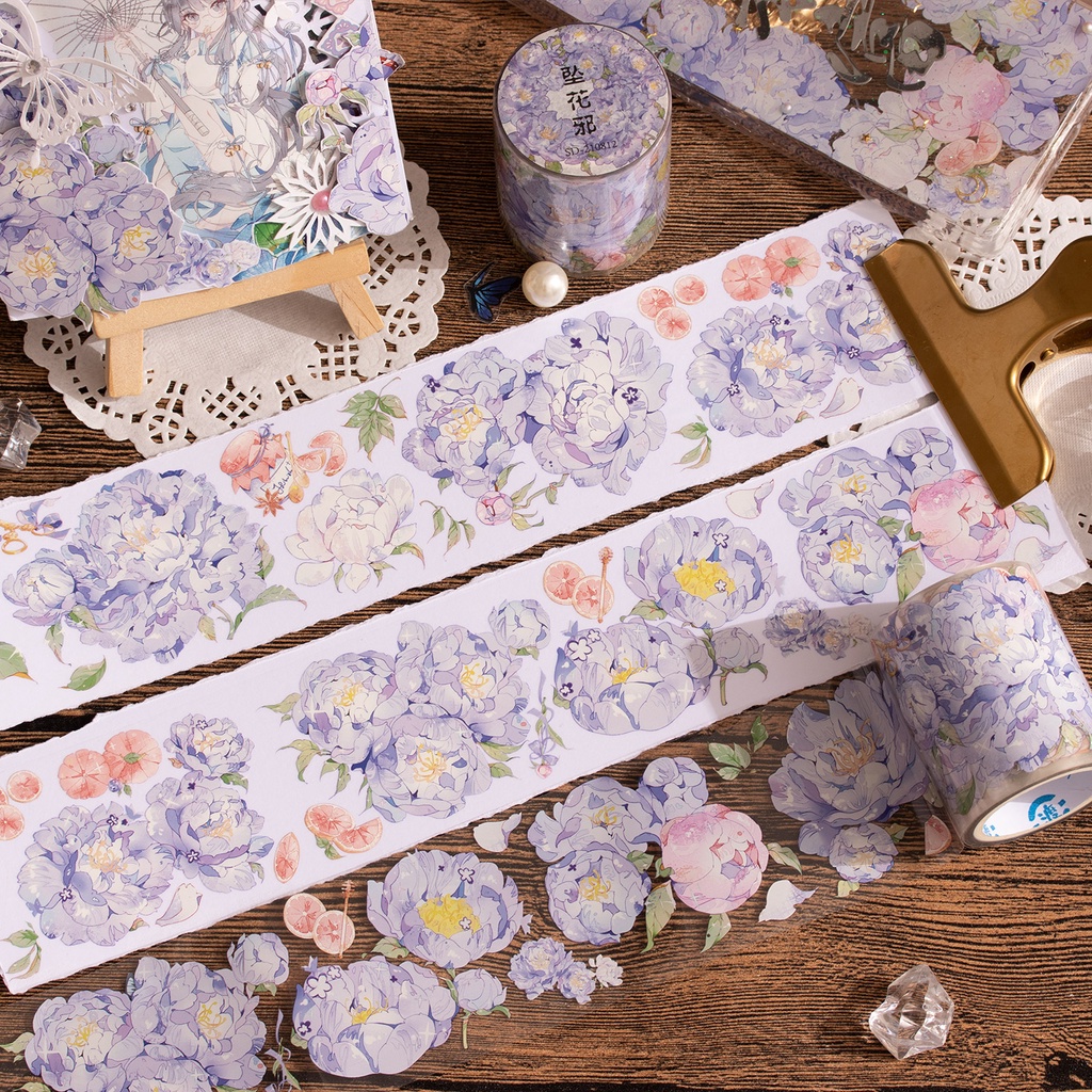 SANDU - Washitape PET "hoa mẫu đơn" full chu kỳ 5.5cmx50cm