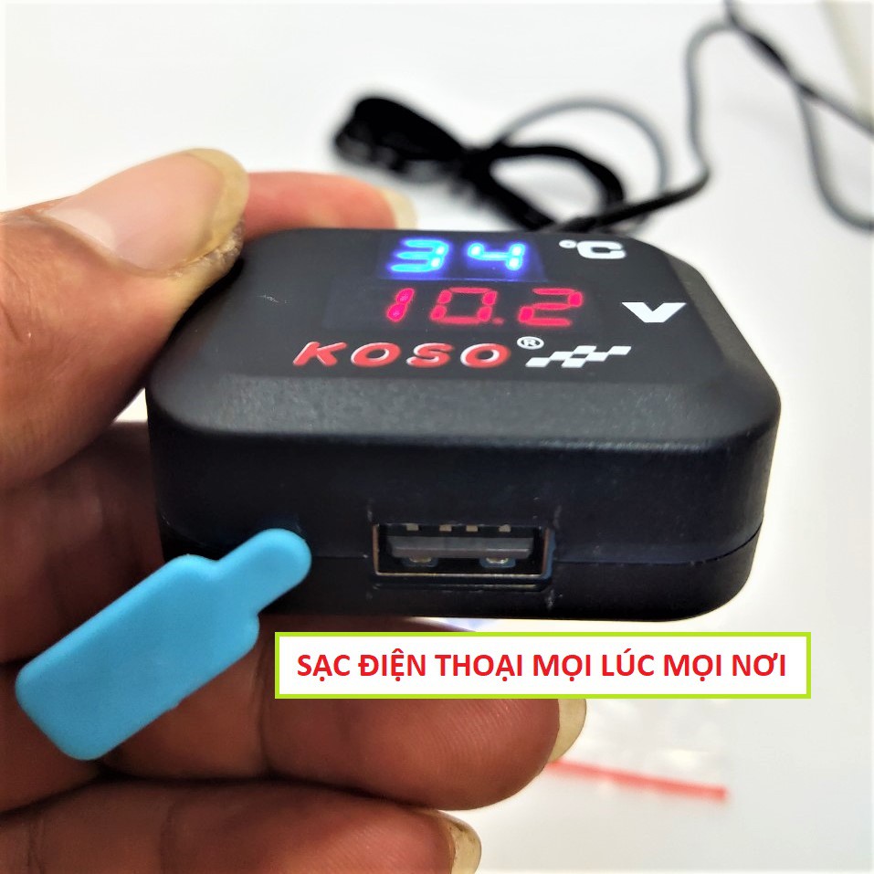Đồng hồ gắn xe máy KOSO 3in1 báo vôn , sạc điện thoại , báo nhiệt độ mẫu mới cực chất