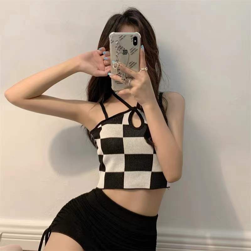 Áo Hai Dây Vải cotton Họa Tiết Sọc Caro Thời Trang Mùa Hè Cho Nữ