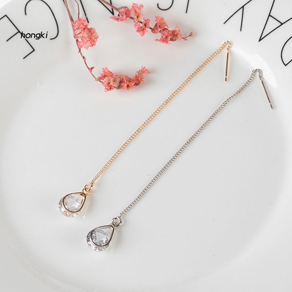 1 Đôi Bông Tai Dáng Dài Đính Đá Hình Giọt Nước Thời Trang Dự Tiệc