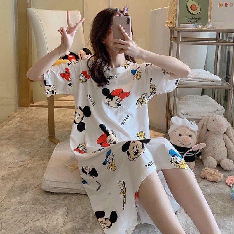 Freeship 50k- Váy ngủ dáng suông chất cotton hoạ dễ thương | BigBuy360 - bigbuy360.vn