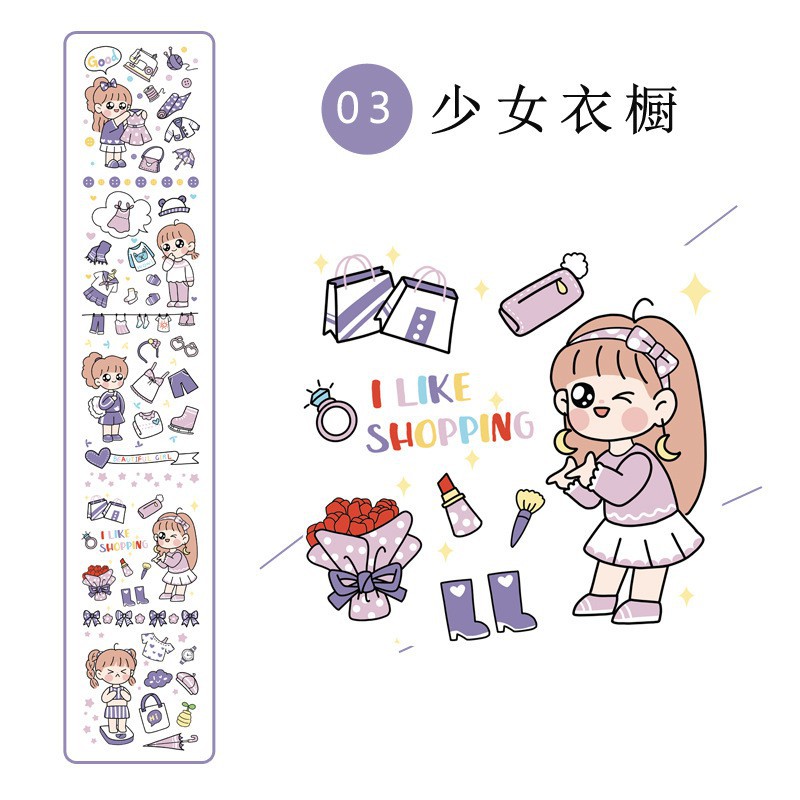 Sticker dài 35cm dán sổ trang trí moham nhật ký cô gái hàng ngày dễ thương