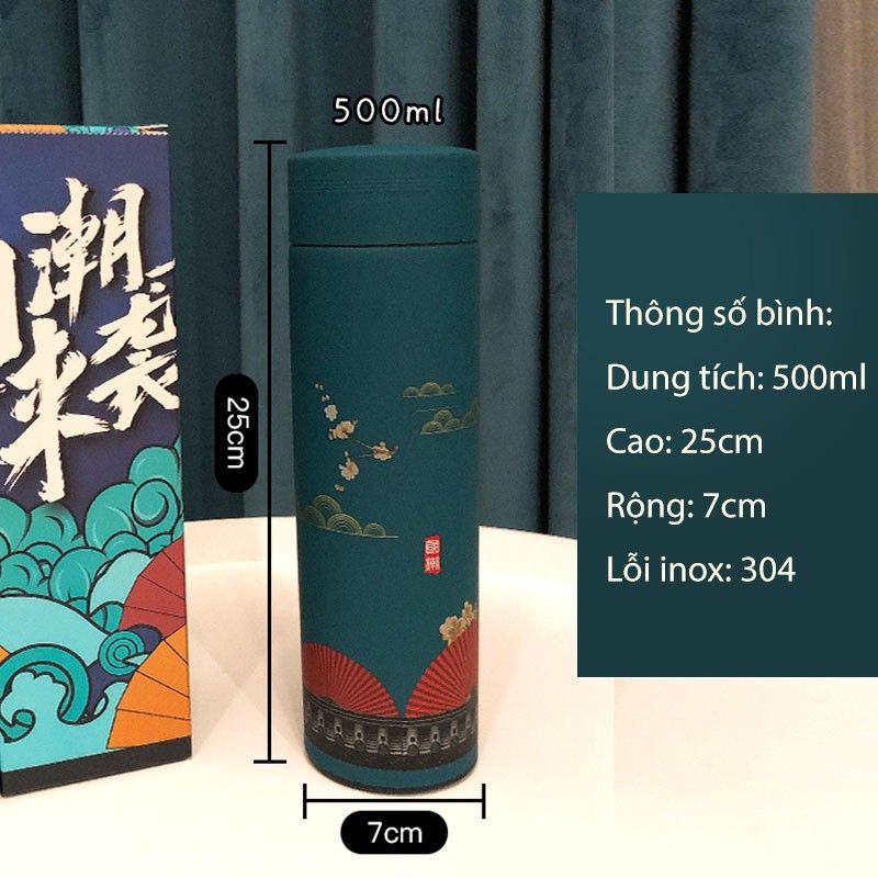 Bình giữ nhiệt phong cách cổ trang 500ml - Bình nước giữ nhiệt - Bình inox 304 Dumi shop