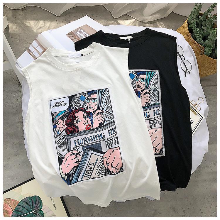 A049 Áo tanktop nữ ba lỗ sát nách hoạt hình Thể Thao Dáng Rộng Thời Trang tank top vải thun cotton mềm mịn thoáng mát