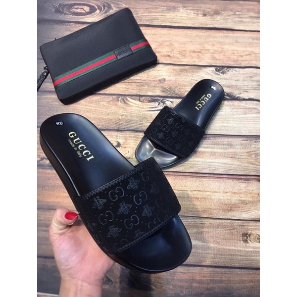 Dép da quai ngang đế hộp lờ vê hoa xám kèm video))