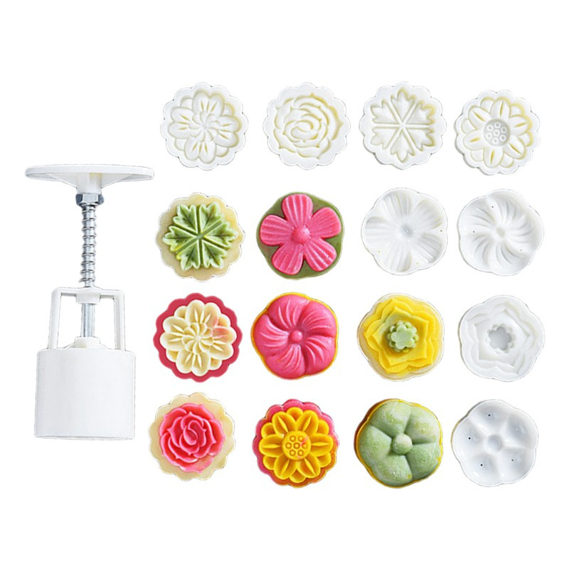 be❀  Round Hand Press 8 Stamps 50g Mooncake Mold Mid Autumn Festival DIY Hand-Pressure Decoration Cookie Baking Food Grade Material Kitchen Tool