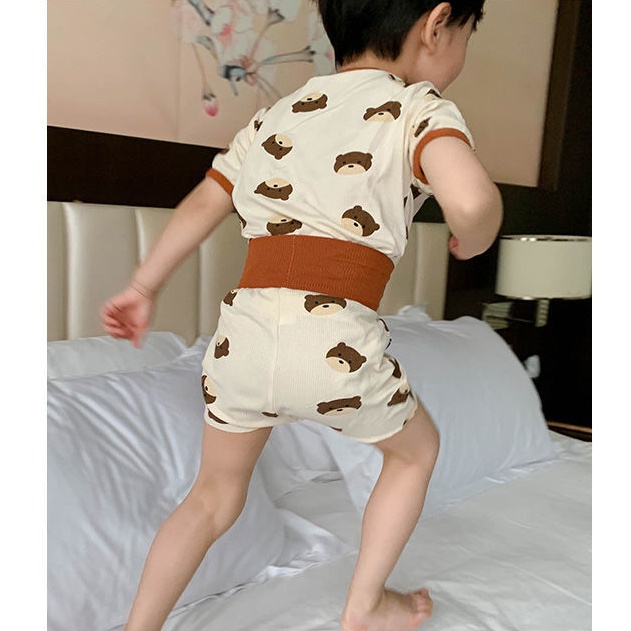 Bộ Đồ Ngủ Áo Tay Ngắn Phối Quần Short Chấm Bi Thời Trang Mùa Hè Cho Bé 80-120cm