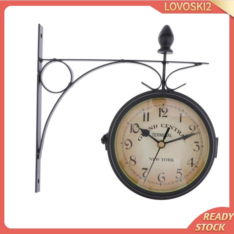 [LOVOSKI2]Garden Bracket Double Sided Outdoor Station Clock with Metal Frame-Black