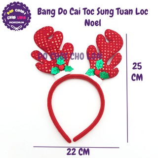 Băng đô cài tóc Noel sừng tuần lộc trái dâu bằng vải 1287