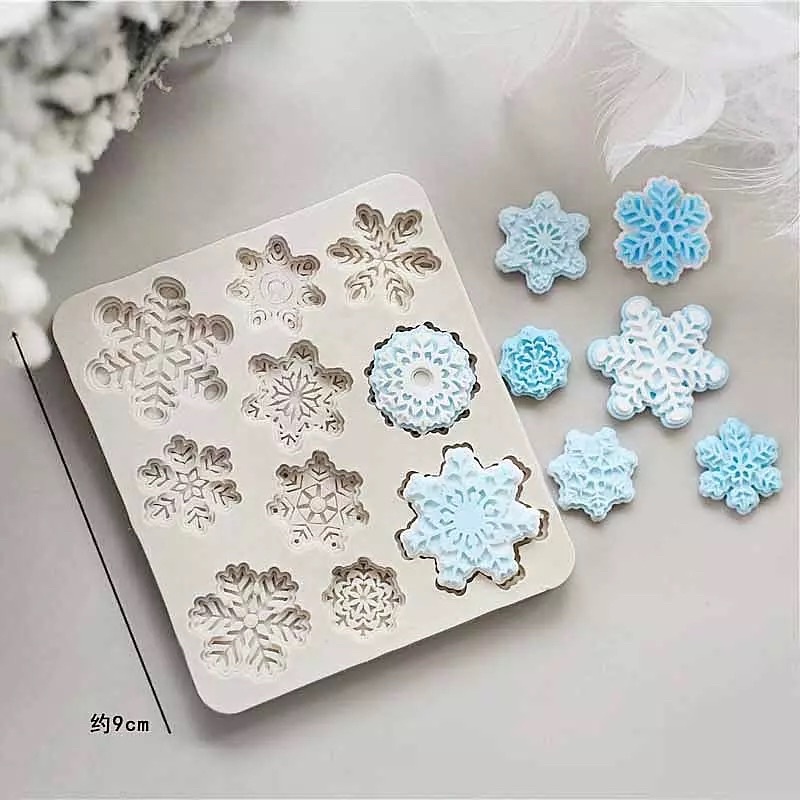 Tấm silicon 10 hoa tuyết 3D làm fondant, trang trí bánh trung thu hiện đại