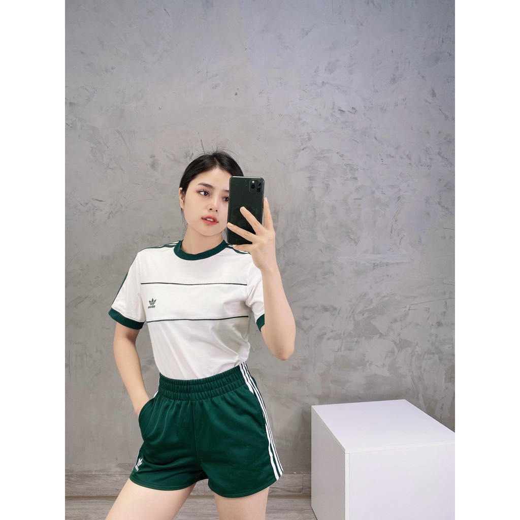 (HÀNG XUẤT XỊN) Áo das trắng 3 sọc kẻ ngang phía trước 1133 3-Stripes Collegiate Green