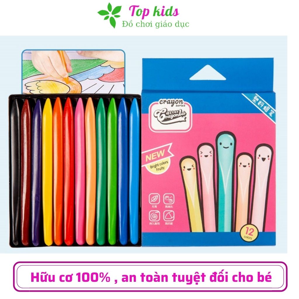 Bút màu sáp hữu cơ hộp gồm 24 màu thiết kế đáng yêu không lem tay dính bẩn an toàn cho bé TOPKIDS