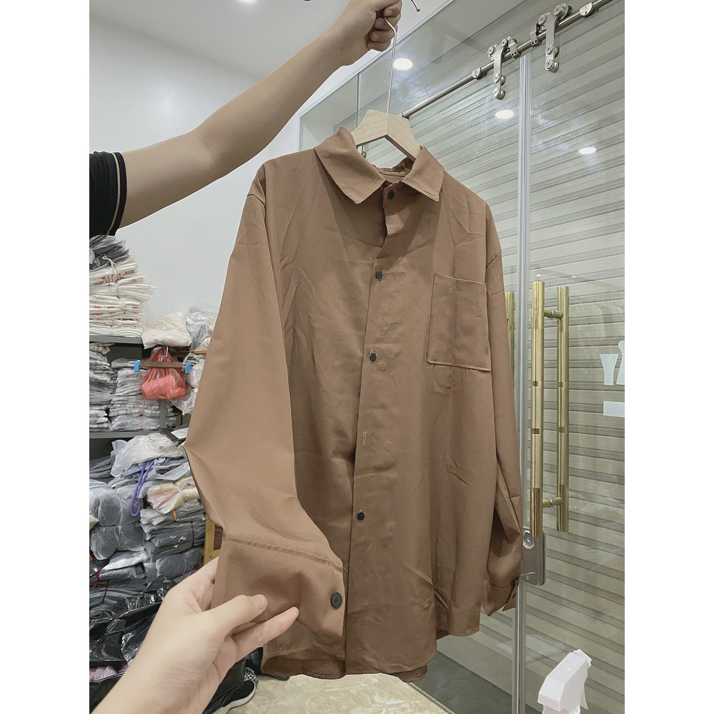 Áo sơ mi, áo sơ mi nâu vintage unsiex form rộng ulzzang hot tren năm 2021 đi học đi chơi thời trang | WebRaoVat - webraovat.net.vn