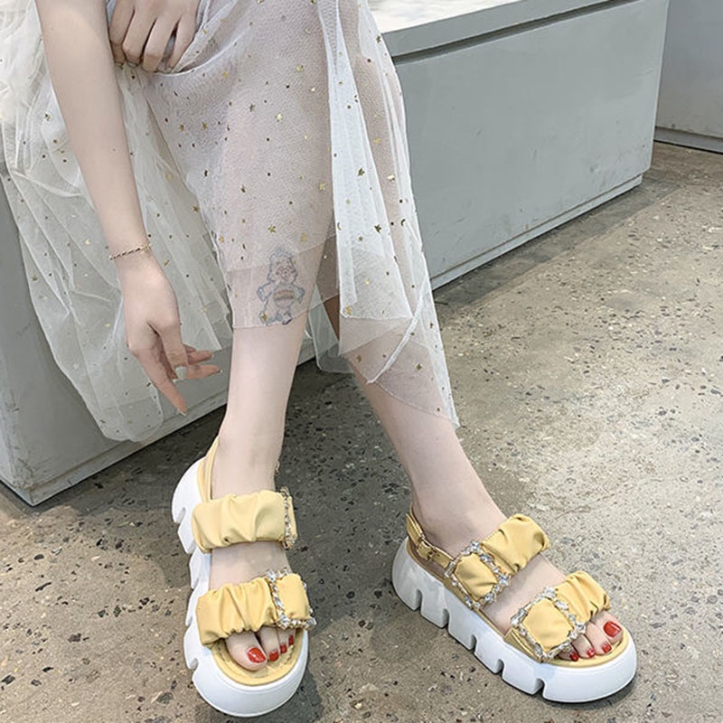 Giày sandal IELGY đế xuồng khóa vuông đính đá sang trọng cho nữ