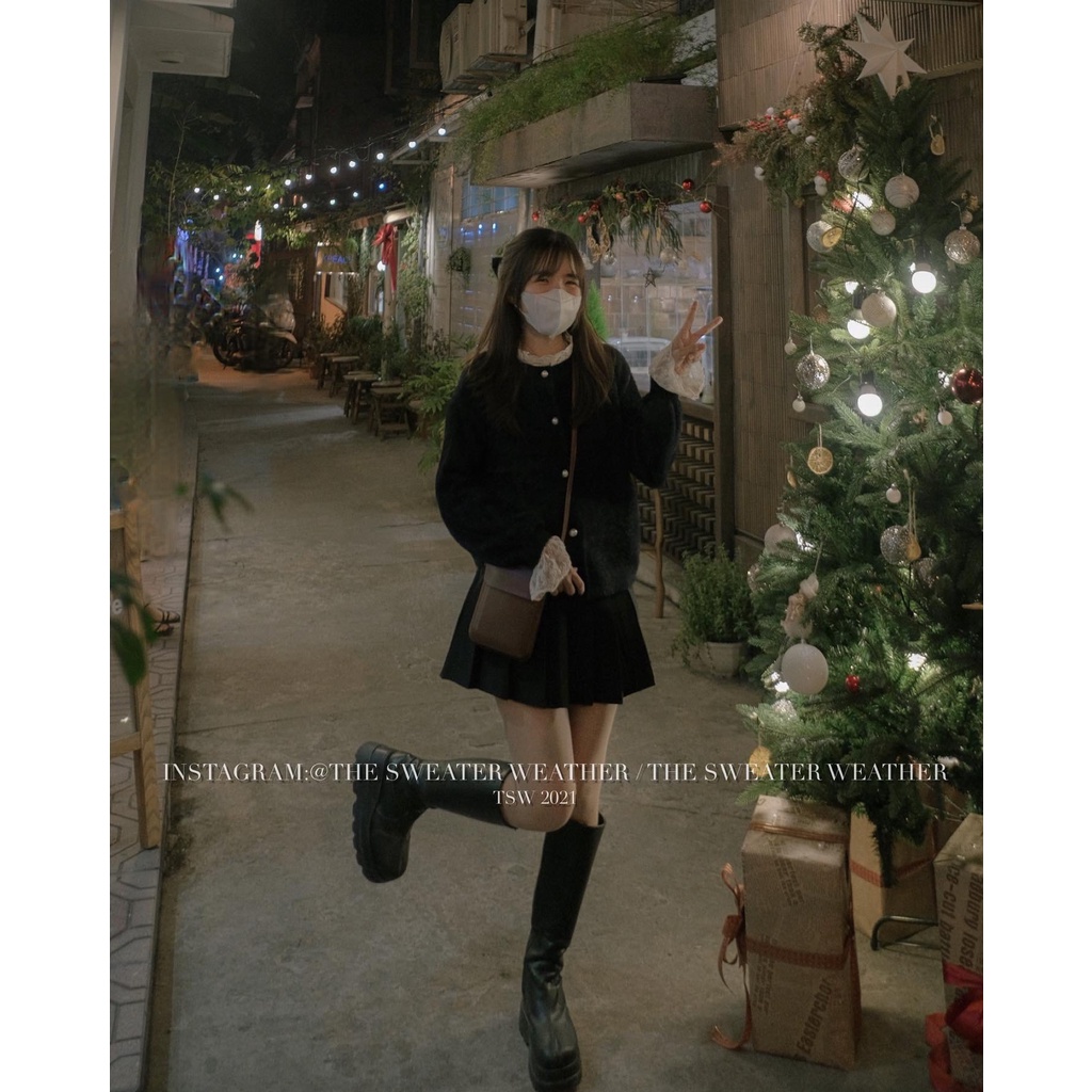 (Ảnh thật) Set cardigan lông thỏ cúc ngọc kèm áo ren tay xoè trắng the.sweaterweather TSW | BigBuy360 - bigbuy360.vn