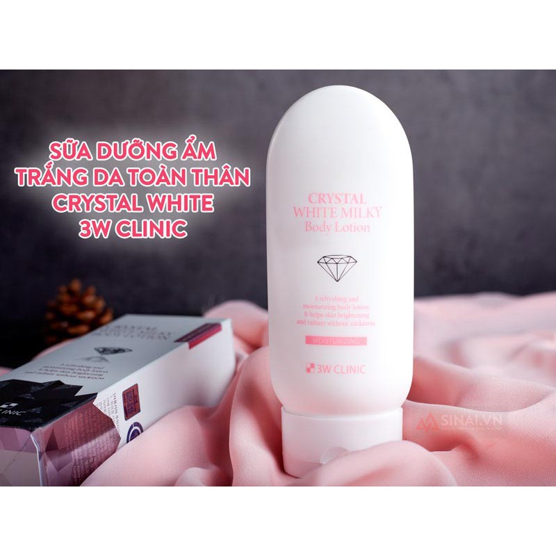 [Hàng Nhập Khẩu] Kem dưỡng trắng da toàn thân - 3W Clinic Crystal White Milky Body Lotion - 200ml [Hàn Quốc]