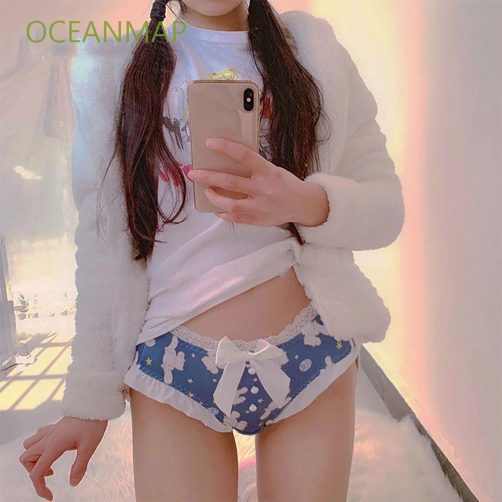 Quần Lót Cotton Lưng Thấp Phối Ren Họa Tiết Chú Chó Hoạt Hình Nhiều Màu Sắc Thoáng Khí Cho Nữ