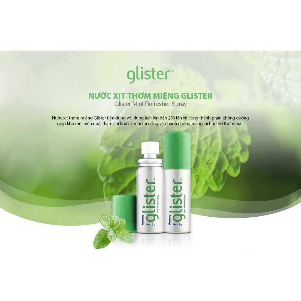 GLISTER - Kem đánh răng Fluoride đa năng Glitster 200g, Nước xịt thơm miệng Glister 11g