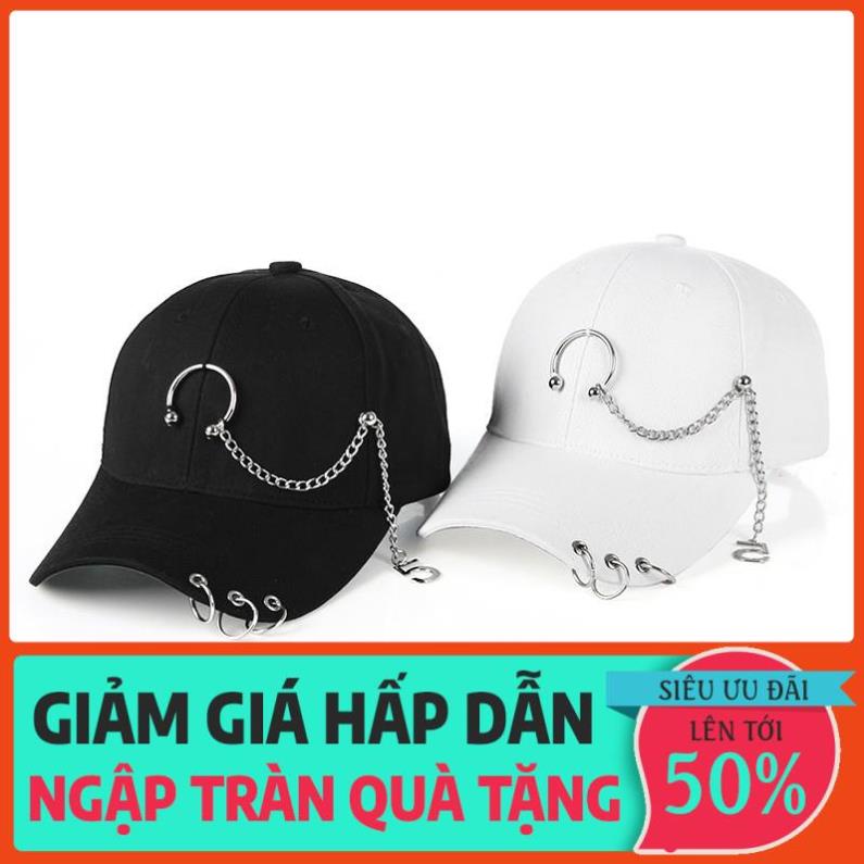 Mũ Lưỡi Trai LINJW Phối Khuyên Và Dây Xích Có Thể Điều Chỉnh Kích Cỡ Cho Nam Nữ xịn