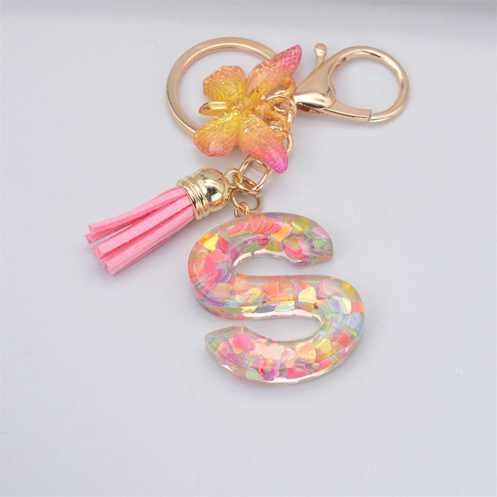 Móc Khóa Hình Chữ Cái Tiếng Anh / Bướm / Trái Tim Bằng Nhựa Resin Thời Trang Cho Nữ