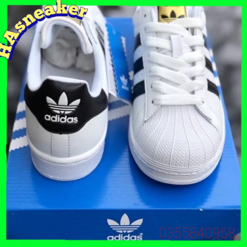 giày superstar [ẢNH THẬT] mũi sò màu trắng sọc đen, giày thể thao nam nữ adidas mũi sò vip da thật, full size | BigBuy360 - bigbuy360.vn