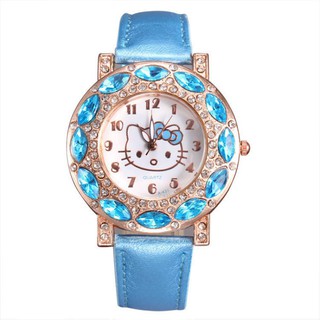 Đồng hồ nữ dây giả da tạo hình mèo Hello Kitty
