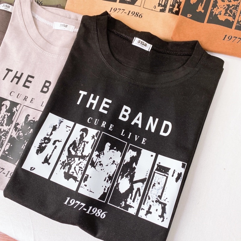 Áo phông 3158 nam nữ tay lỡ, áo thun ovesize form rộng chất cotton khô in chữ THE BAND