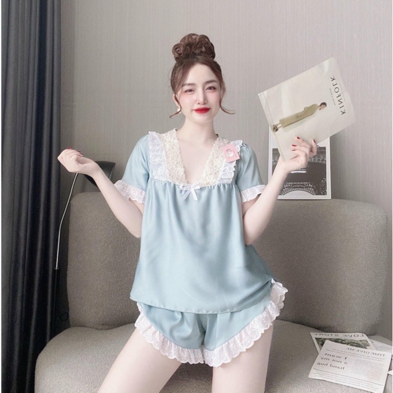 Đồ ngủ nữ,đồ bộ mặc nhà phong cách tiểu thư dễ thương MOMISA06 chất lụa satin phối ren bèo mềm mịn | BigBuy360 - bigbuy360.vn